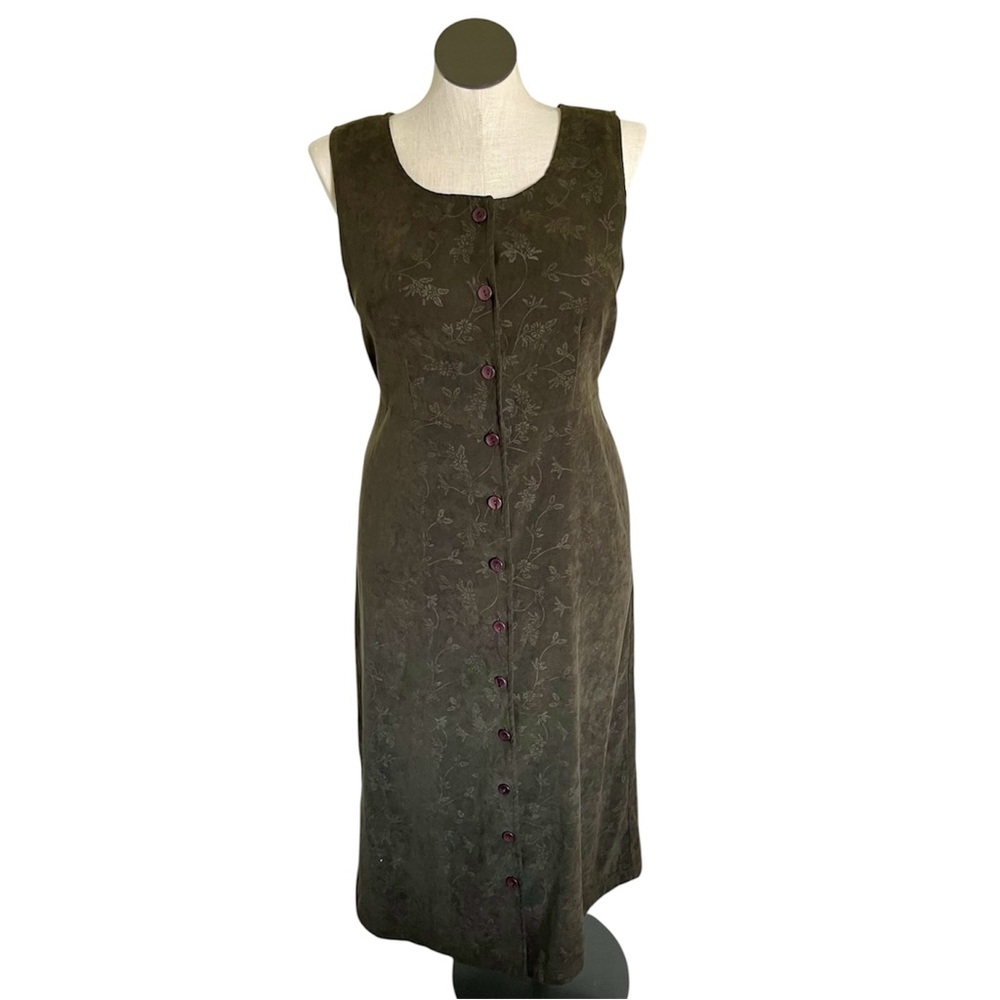 Vtg 90’s/Y2K Christopher & Banks Suede Embossed Floral Midi Dress - Large
